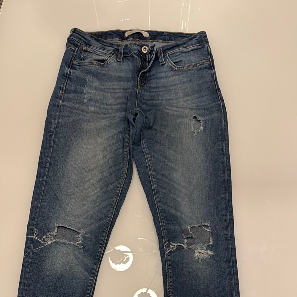 Zara Blue Boyfriend Jeans with Distressed Details